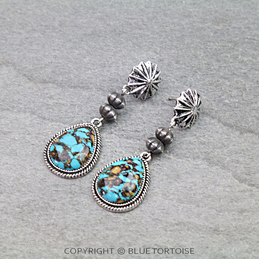 Western Teardrop Stone Concho Stud Earrings