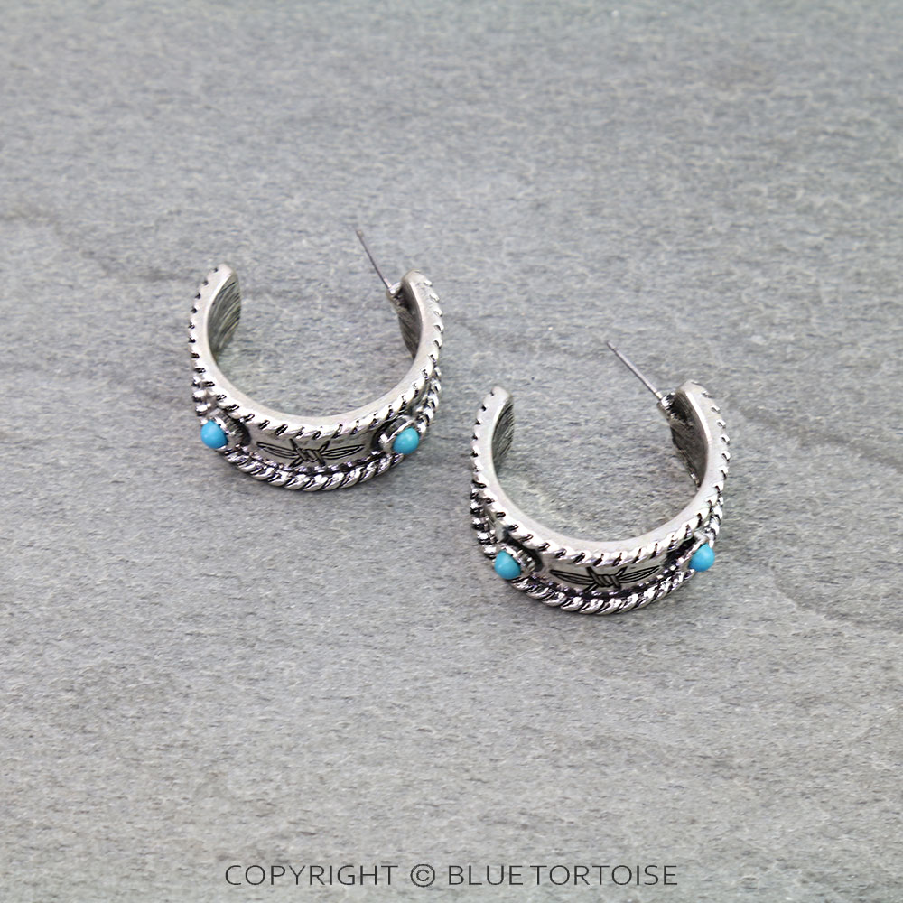 Western Barbed Engraving Hoop Earrings