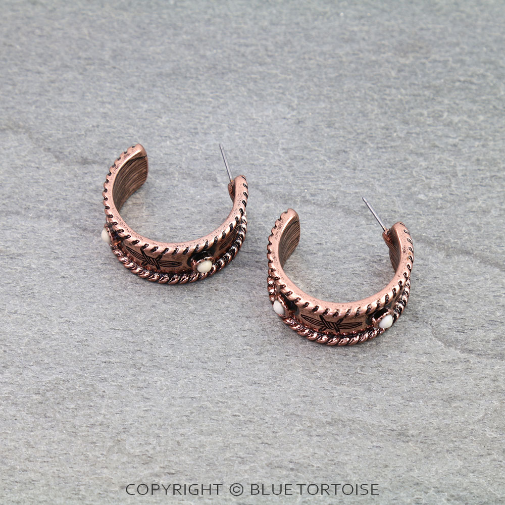 Western Barbed Engraving Hoop Earrings