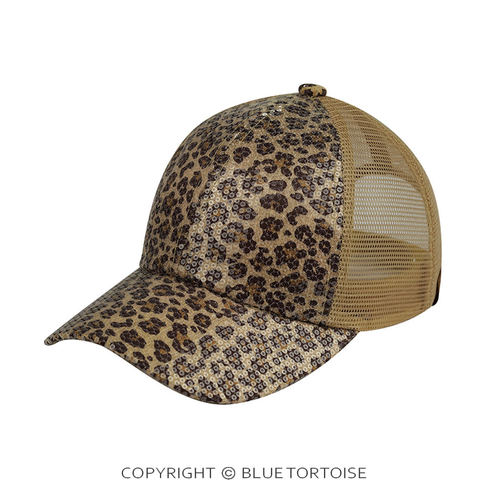 C.C Clear Sequin Leopard Baseball Cap with Mesh