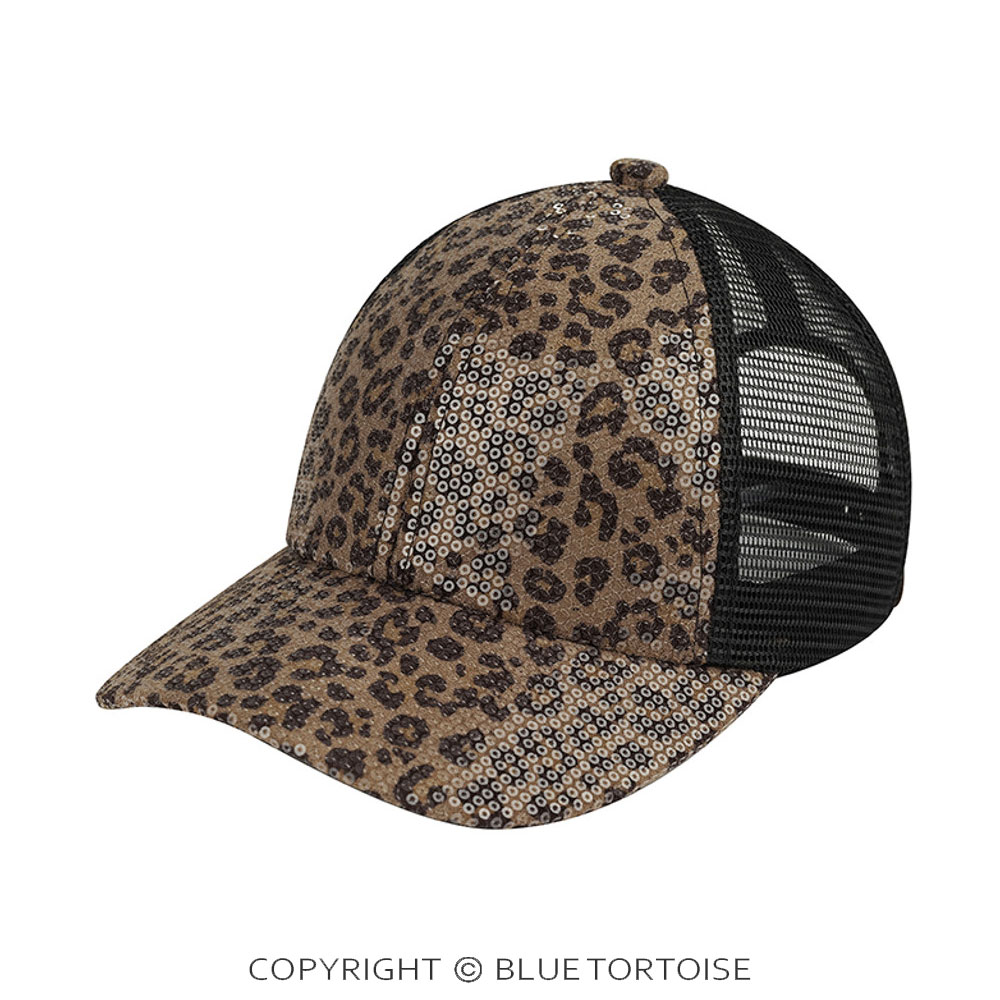 C.C Clear Sequin Leopard Baseball Cap with Mesh