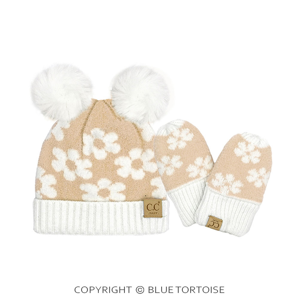 C.C Baby Daisy Pom Pom Beanie and Glove Set
