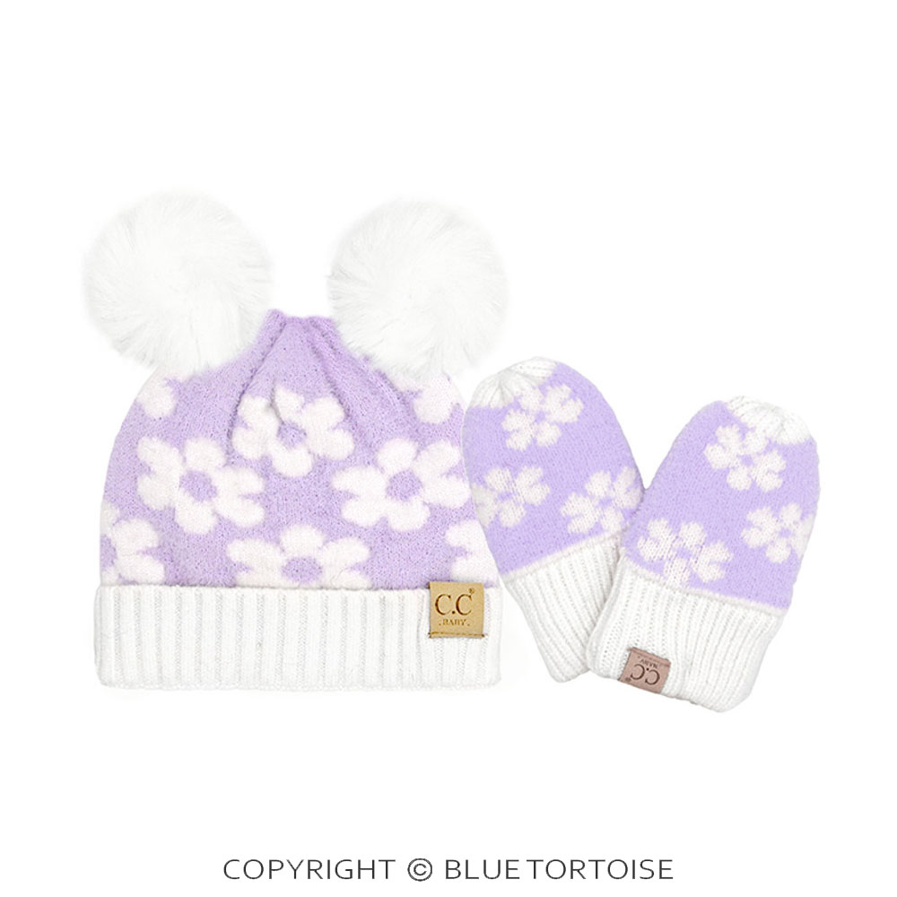 C.C Baby Daisy Pom Pom Beanie and Glove Set