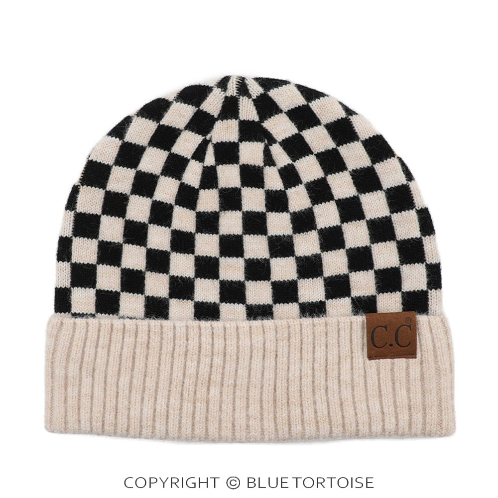C.C Checkered Pattern Beanie Hat