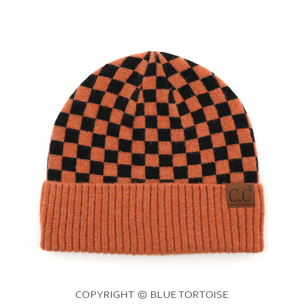 C.C Checkered Pattern Beanie Hat