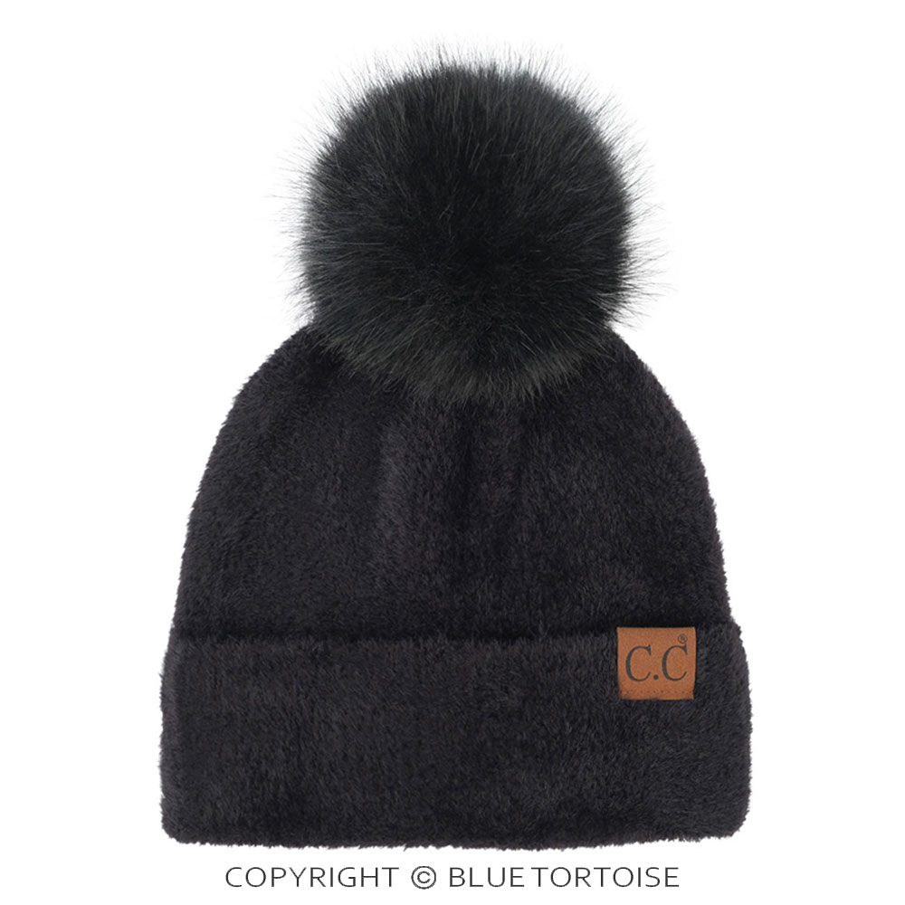 C.C Plush Terry Chenille Pom Beanie Winter Hat