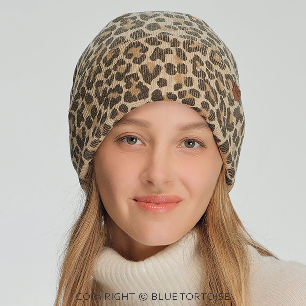 C.C Leopard Pattern Print Animal Skin Print Cuff Beanie Winter Hat - Image 2