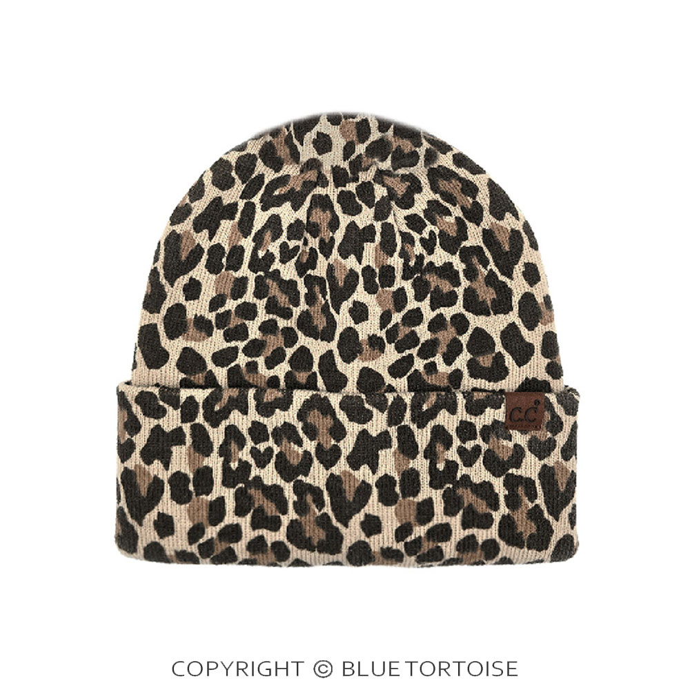 C.C Leopard Pattern Print Animal Skin Print Cuff Beanie Winter Hat