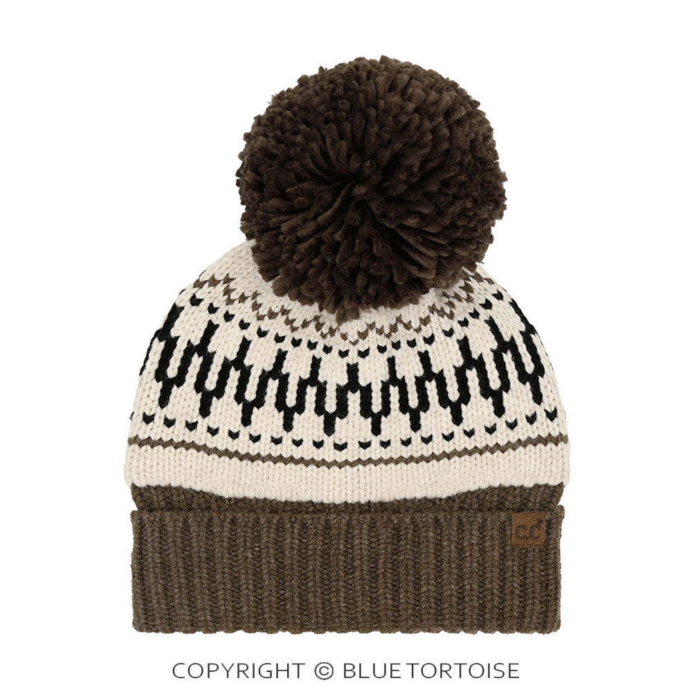 C.C Fair Isle Pattern Yarn Pom Beanie Winter Hat