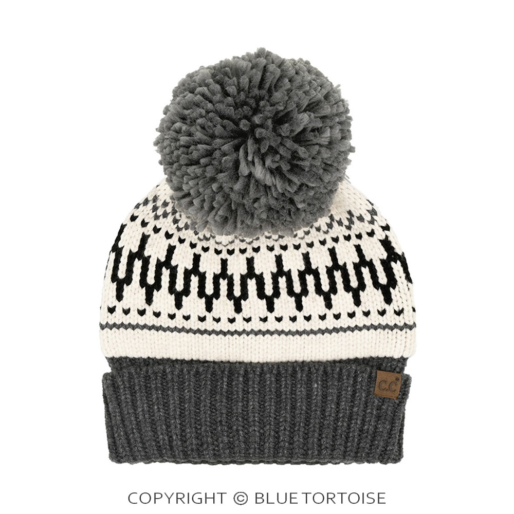 C.C Fair Isle Pattern Yarn Pom Beanie Winter Hat