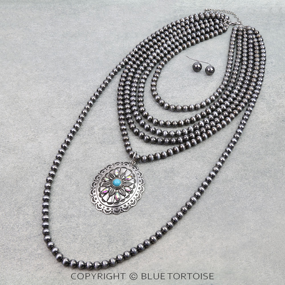 6 Layered Western Concho Pendant Necklace Set