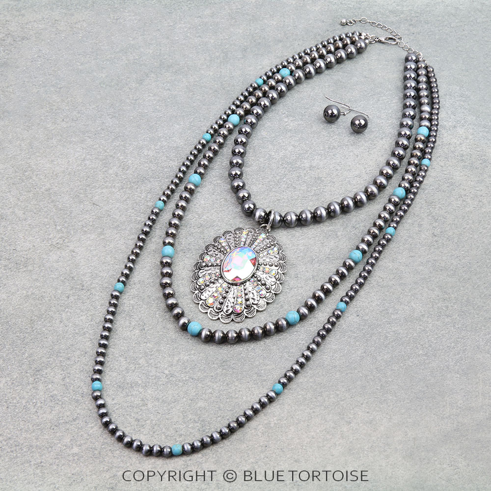3 Layered Western Concho Pendant Necklace Set