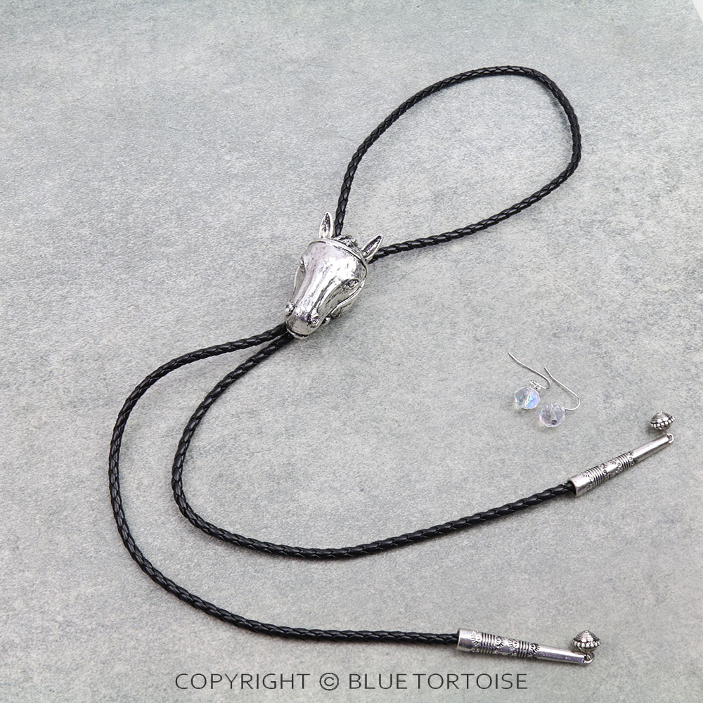 Western Horse Head Bolo Necklace Set