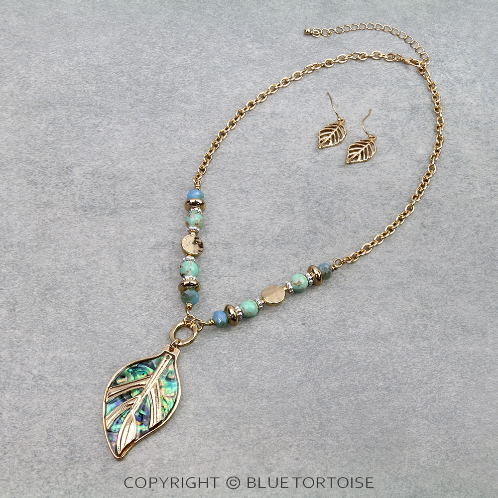 Leaf Pendant Bead Necklace Set