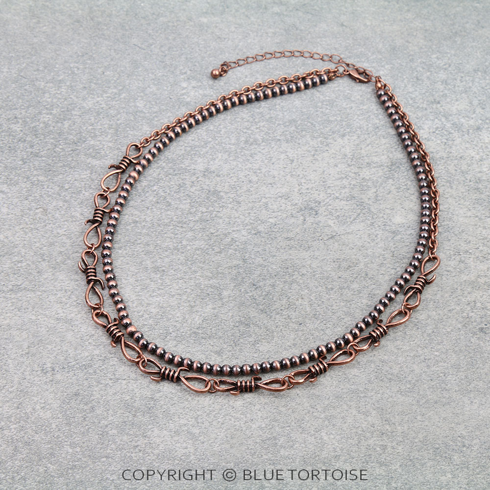 Navajo Style Pearl & Barbed Wire Necklace