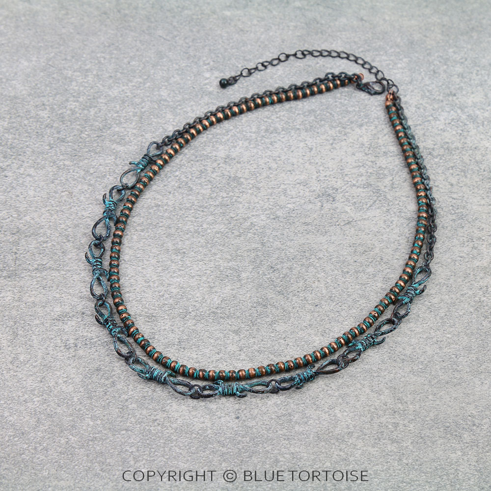 Navajo Style Pearl & Barbed Wire Necklace