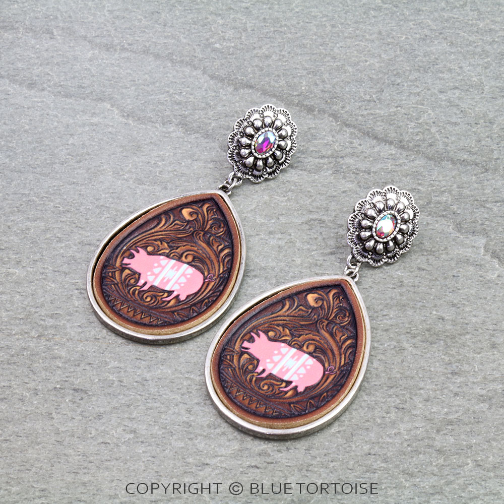 Western Aztec Pig Leather Stud Earrings