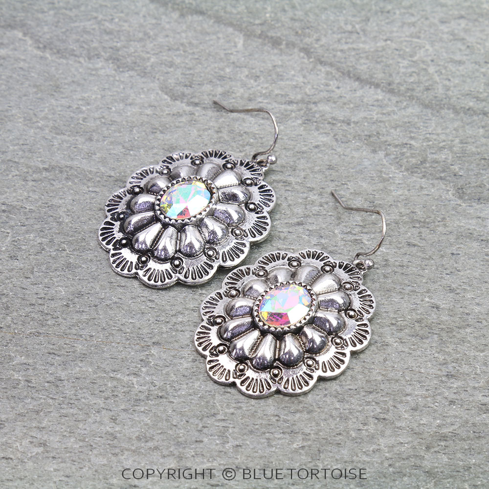 Western Concho Stone Dangle Earrings