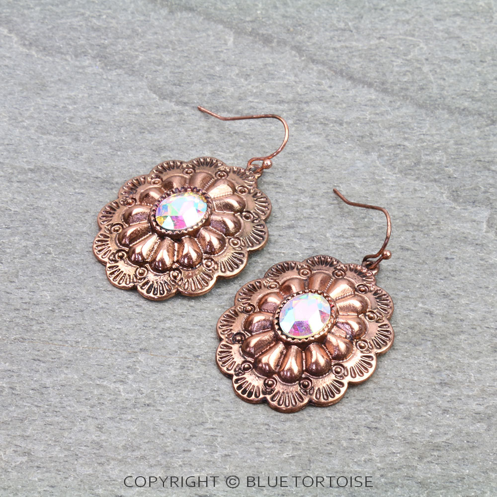 Western Concho Stone Dangle Earrings