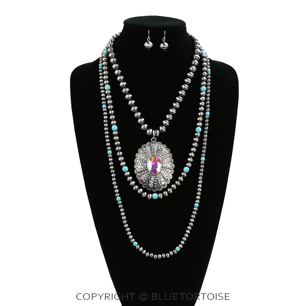 3 Layered Western Concho Pendant Necklace Set - Image 2