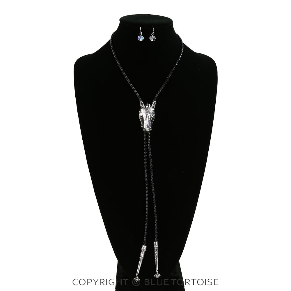 Western Horse Head Bolo Necklace Set - Image 2