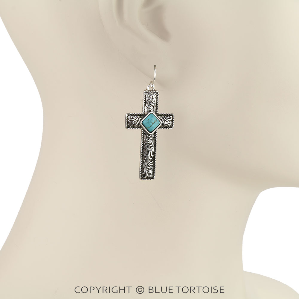 Western Cross Semi Stone Dangle Earrings - Image 2