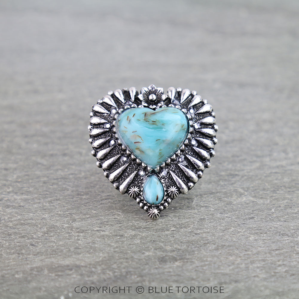 Western Heart Hand Stone Stretch Ring
