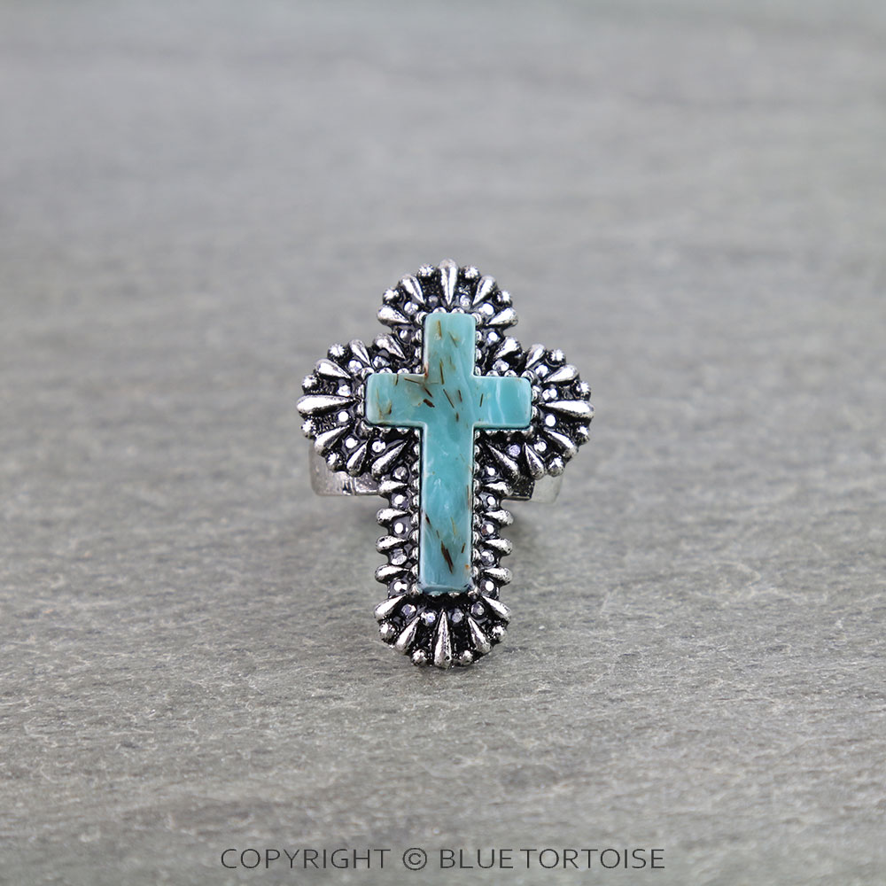 Western Cross Hand Stone Stretch Ring