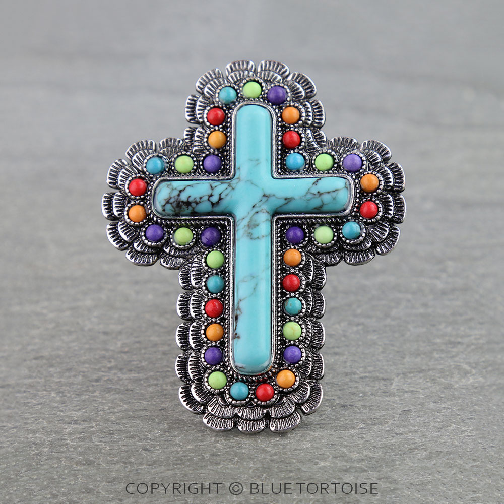 Western Cross Hand Stone Stretch Ring