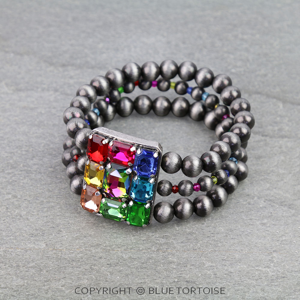 Western Navajo Style Pearl & Rhinestone Bracelet