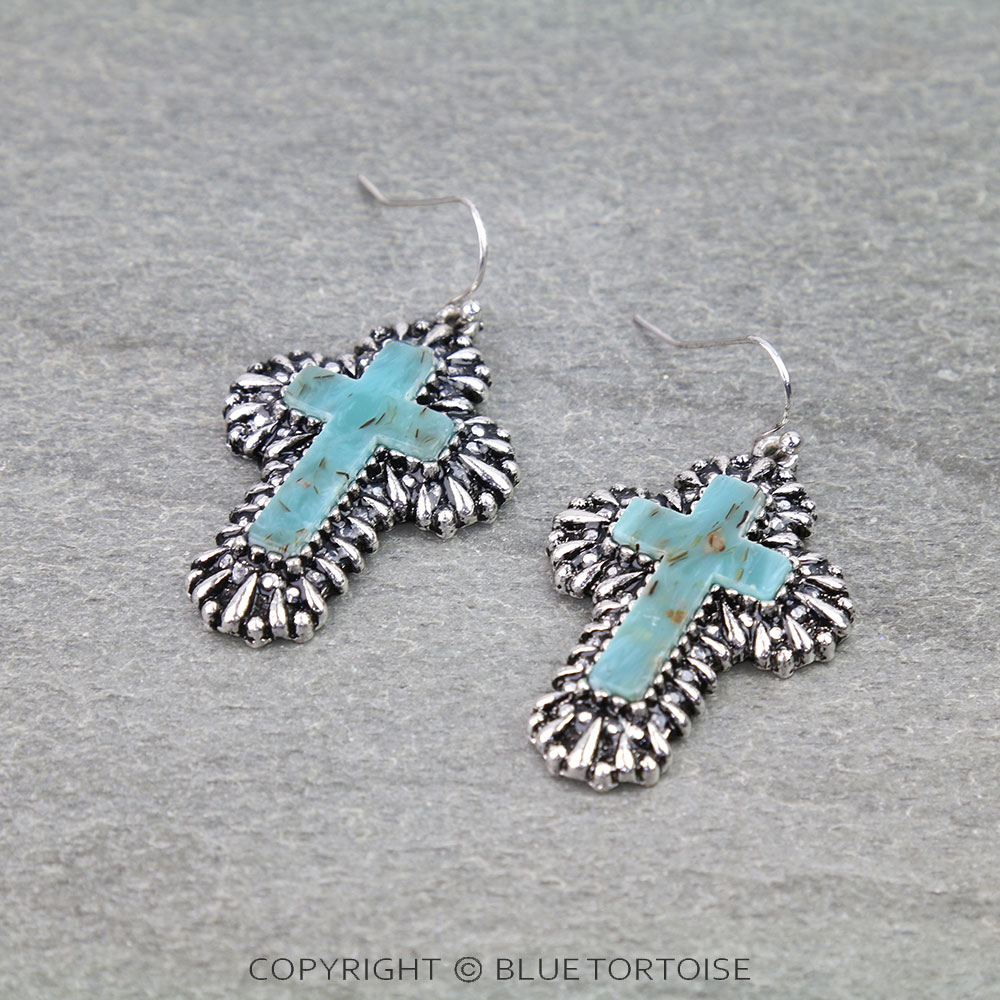 Western Cross Hand Stone Dangle Earrings