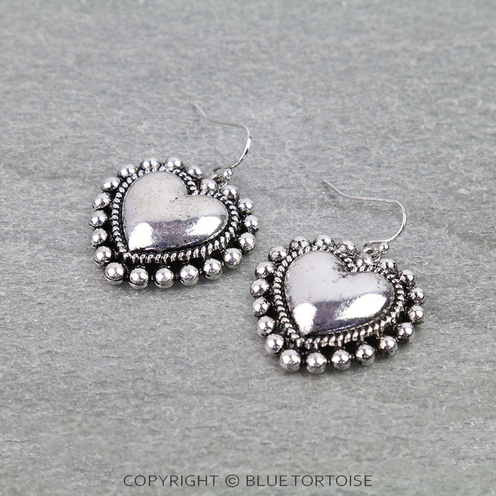 Western Ball TXR Heart Dangle Earrings