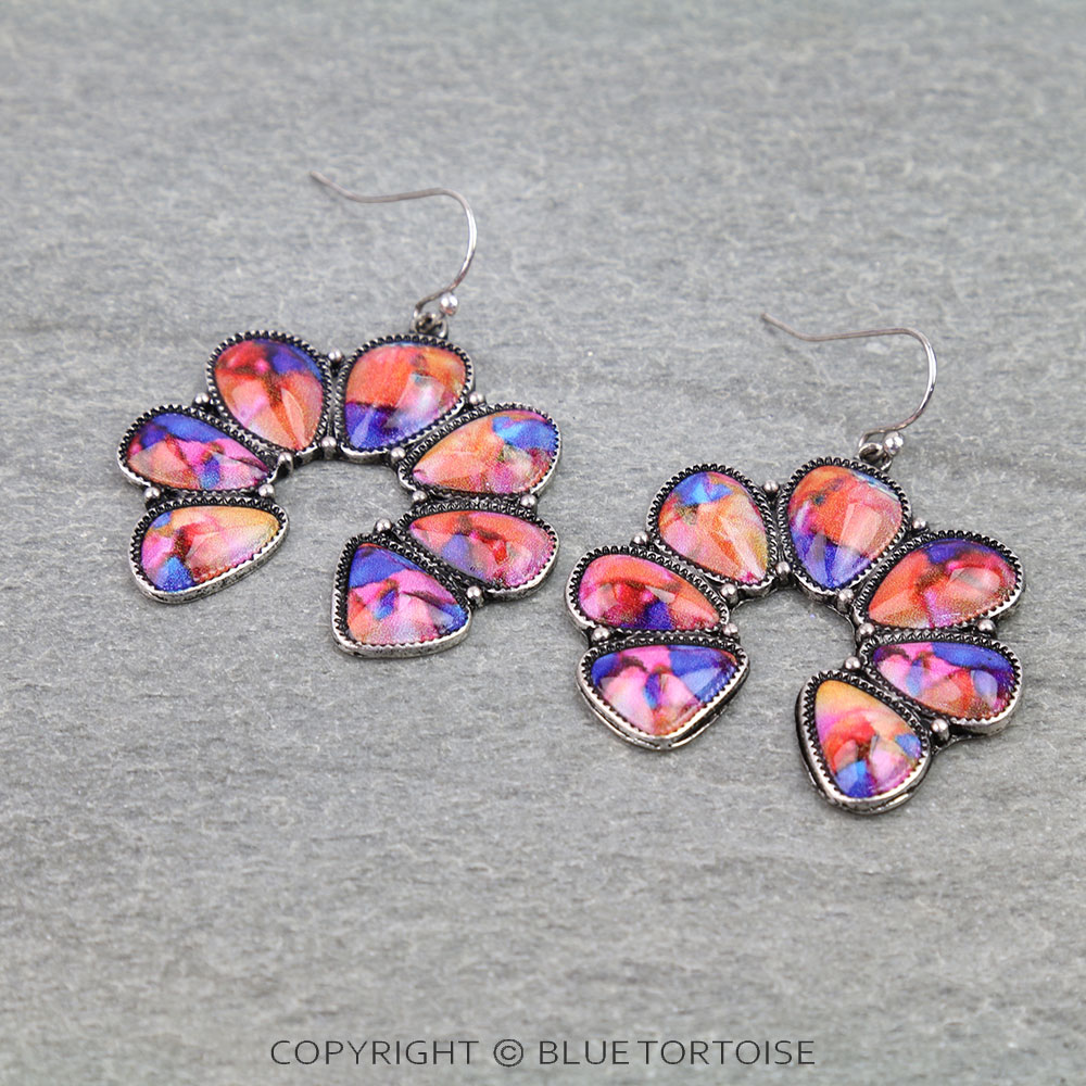 Western Squash Blossom Print Dangle Earrings