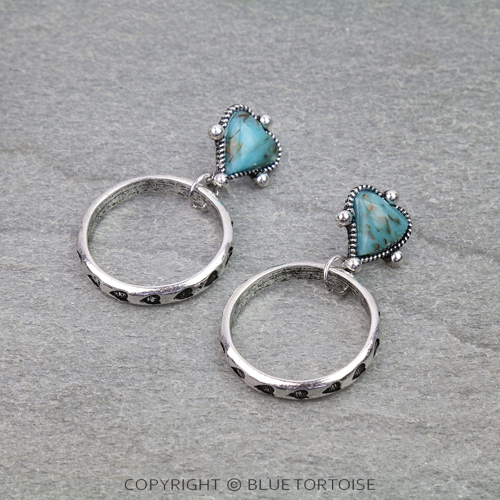 Western Aztec TXR Heart Hand Stone Stud Earrings