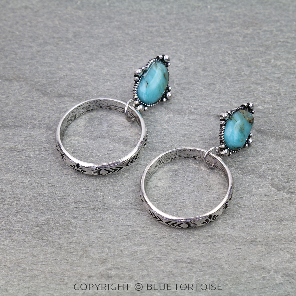 Western Aztec TXR Round Hand Stone Stud Earrings