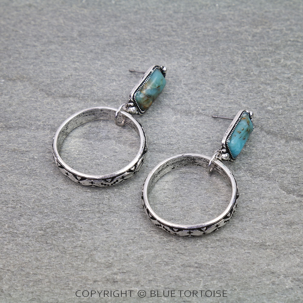 Western Aztec TXR Bar Hand Stone Stud Earrings