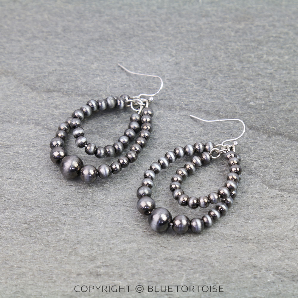 Navajo Style Pearl Teardrop Dangle Earrings