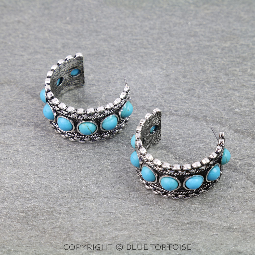 Western Chain TXR Stone Hoop Earrings