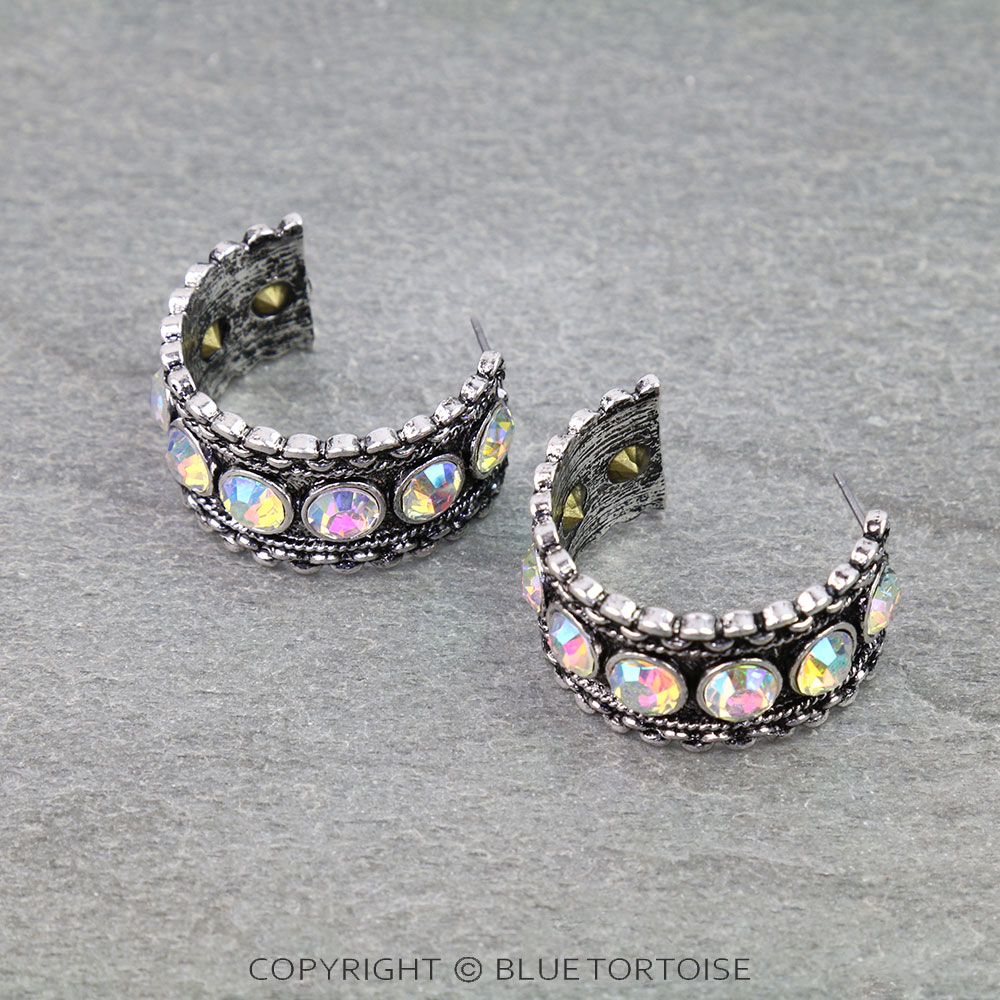 Western Chain TXR Stone Hoop Earrings