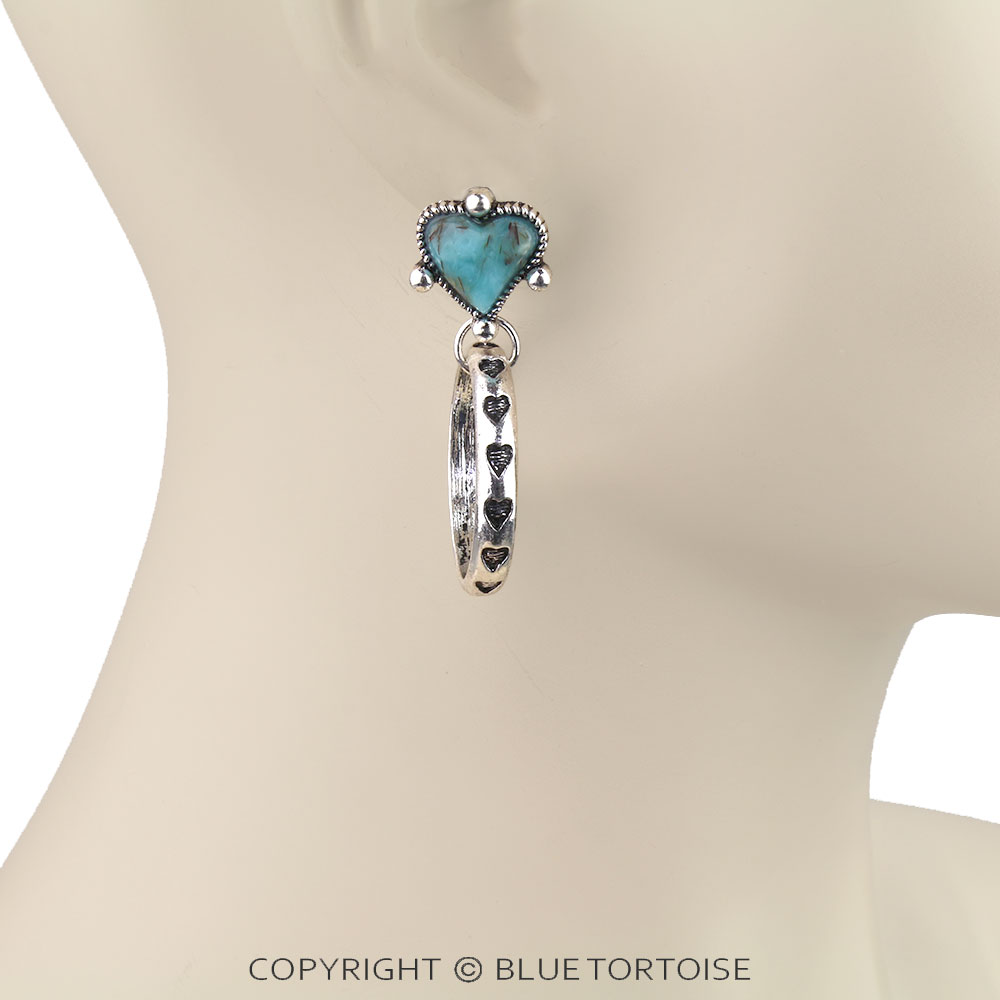 Western Aztec TXR Heart Hand Stone Stud Earrings - Image 2