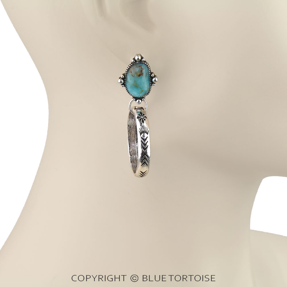 Western Aztec TXR Round Hand Stone Stud Earrings - Image 2