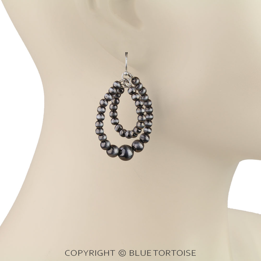Navajo Style Pearl Teardrop Dangle Earrings - Image 2
