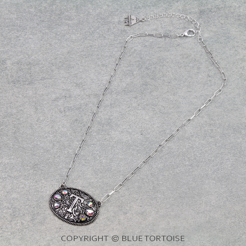 Western Oval Belt Buckle Initial Necklace