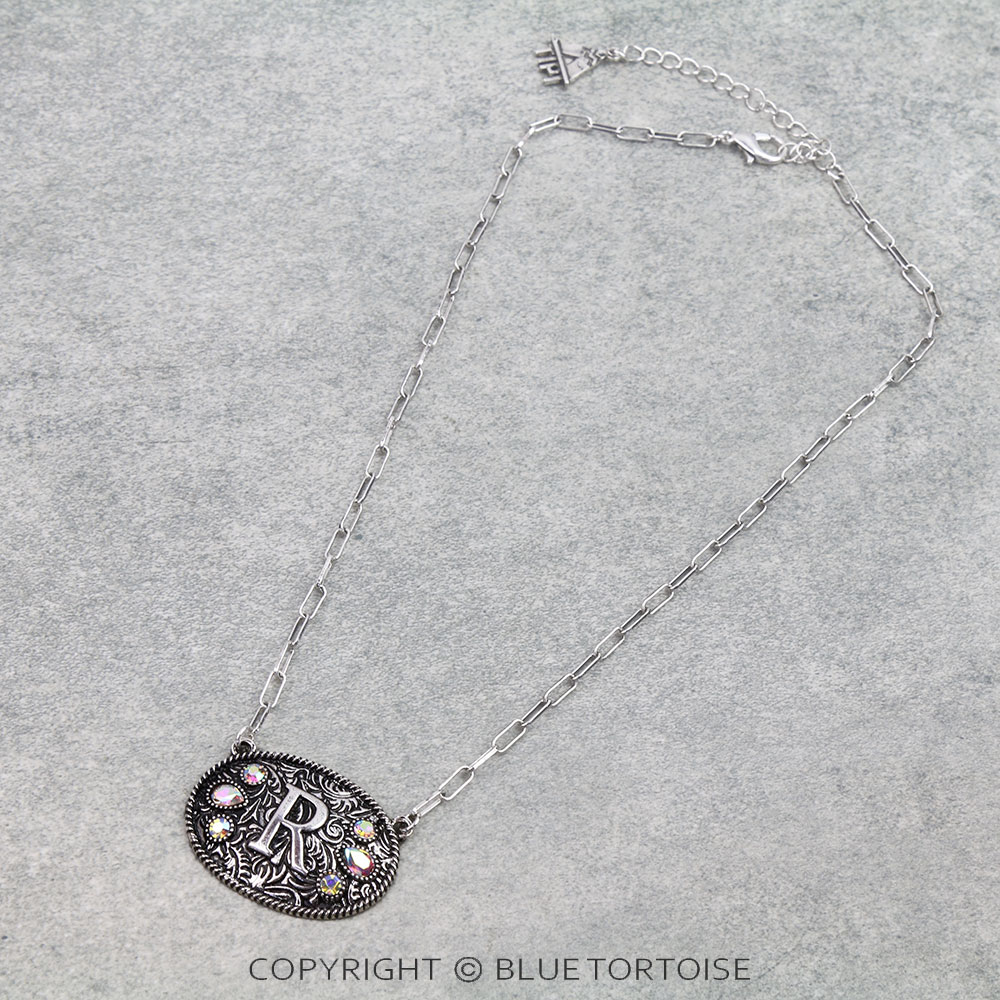 Western Oval Belt Buckle Initial Necklace