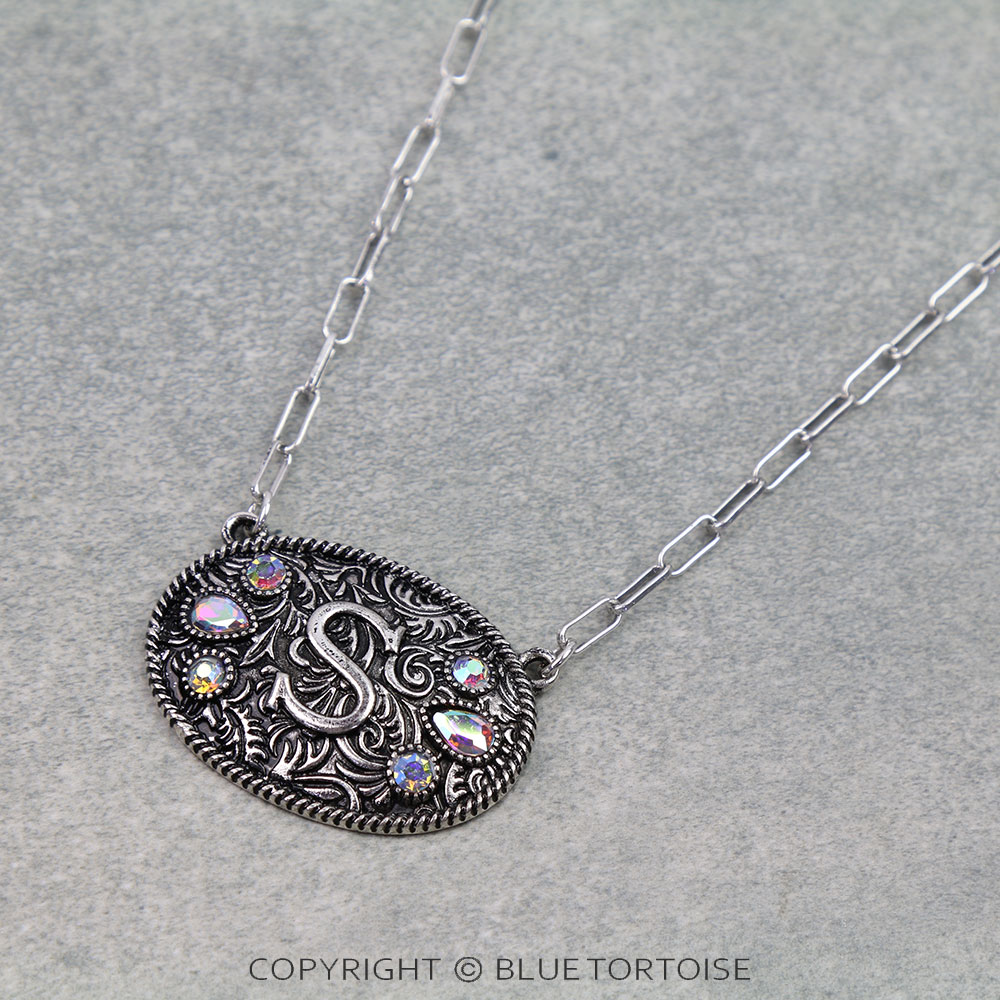 Western Oval Belt Buckle Initial Necklace - Image 3
