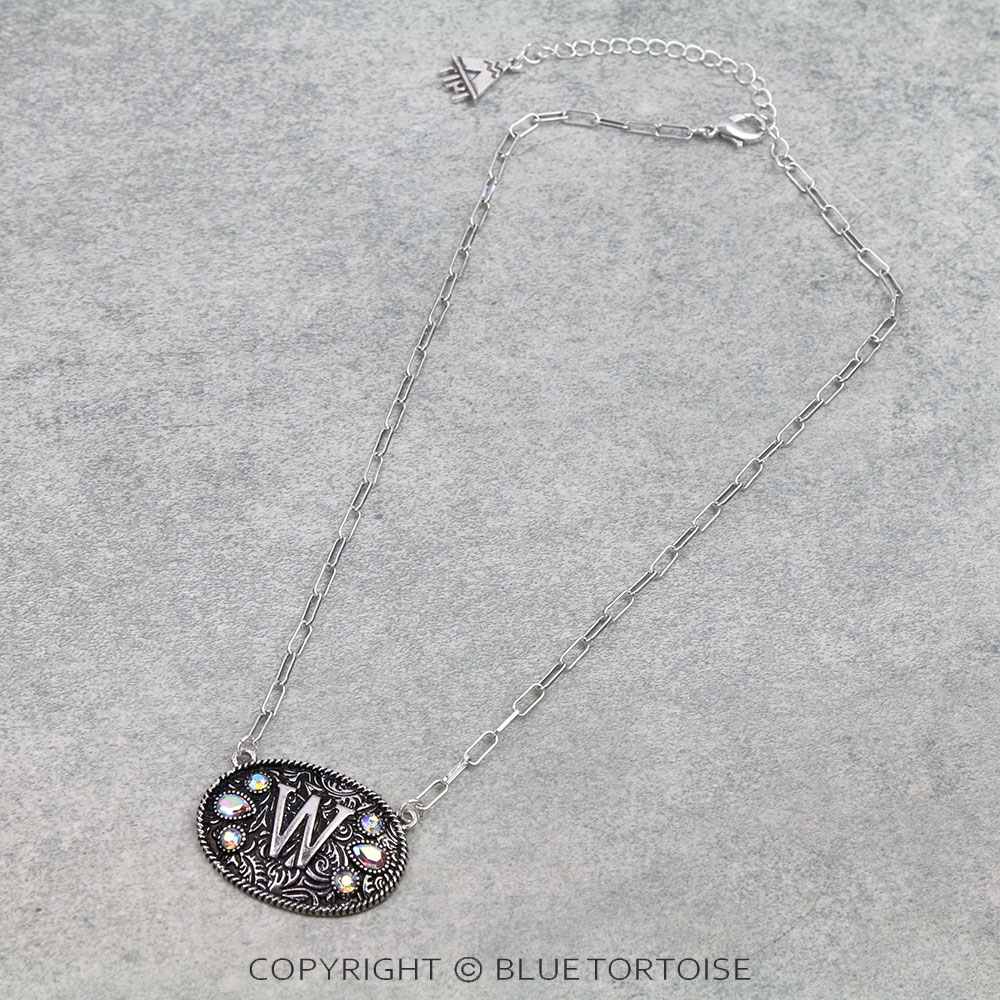 Western Oval Belt Buckle Initial Necklace