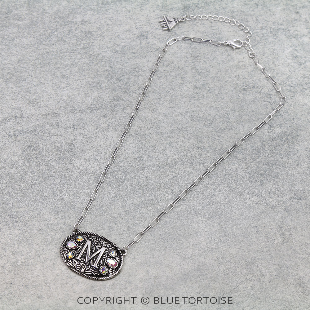 Western Oval Belt Buckle Initial Necklace