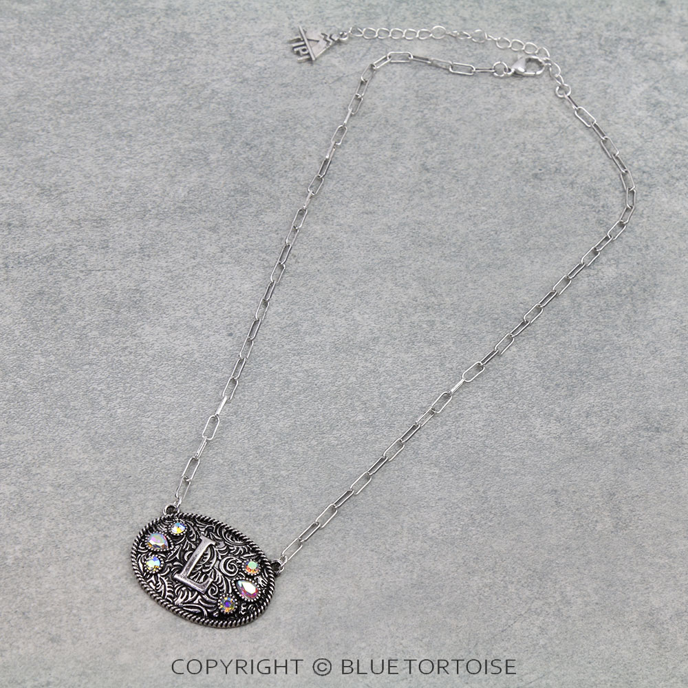 Western Oval Belt Buckle Initial Necklace