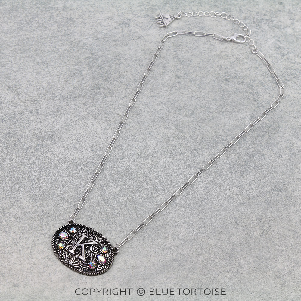 Western Oval Belt Buckle Initial Necklace