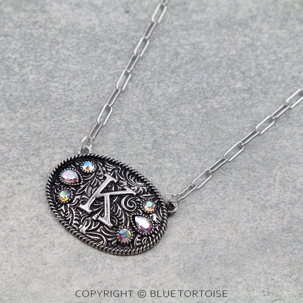 Western Oval Belt Buckle Initial Necklace - Image 3